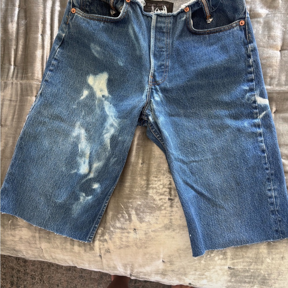 Karen Zambos Blue Jean Shorts Distressed Cut-Off